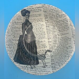 9" Victorian Lady Walking Dog Serving Bowl English Pottery E Challinar Halloween